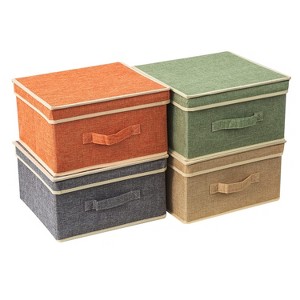 Aoibox Foldable Fabric Storage Bins with Lids and Handles 4 Color Set Closet Organizer Box for Bedroom Home 13x12.5x7 Inch - 1 of 4