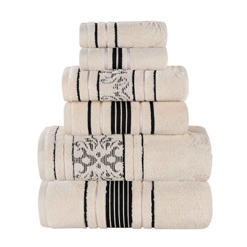 Zero Twist Cotton Solid And Floral Jacquard 6 Piece Bathroom Towel Set ...