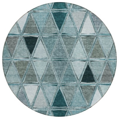 Teal Blue Aqua And Gray Geometric Washable Indoor Outdoor Area Rug