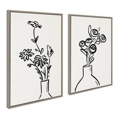 Minimalist Black and White Floral Canvas Art Set