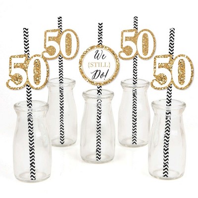 Big Dot of Happiness We Still Do - 50th Wedding Anniversary - Paper Straw Decor - Anniversary Party Striped Decorative Straws - Set of 24