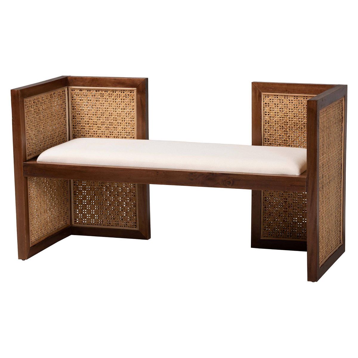 bali & pari Lovina Rattan and Acacia Wood Accent Bench Light Honey/Light Brown - thumbnail 2