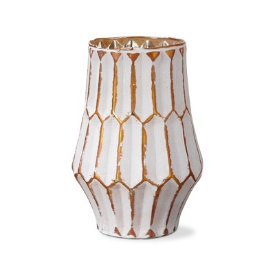 tag Cassie Handcrafted Blown Glass Gold Tealight Votive Candleholder Tabletop Mantel Centerpiece Decorations, 6.7 inch