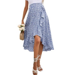 Women's Maternity Midi Skirt Pleated Elastic High Waist Summer Spring Boho Casual Ruffle Flowy Wrap Split Long Skirt - 1 of 4