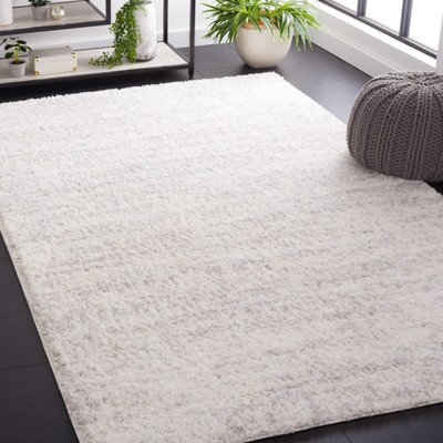 Ivory and Light Grey Synthetic Shag Square Rug, 8'x8'