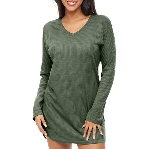 ADR Women's Nightshirt, Soft Ribbed Knit Waffle Sleep Shirt, Oversized Sweater Top Pajama - 1 of 4