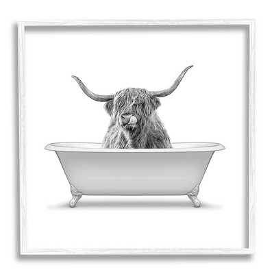 Stupell Longhorn Highland Cow Bath Tub Framed Giclee
