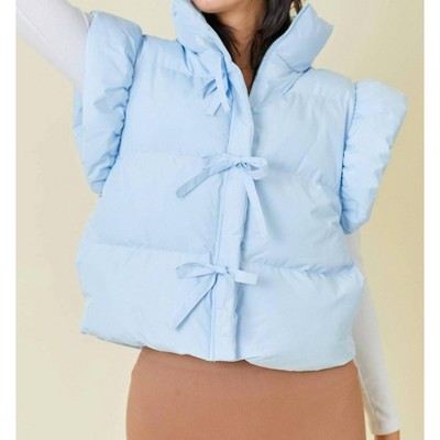 Women's Ruffle Puffer Vest With Bow Tie Detail - Mainstrip