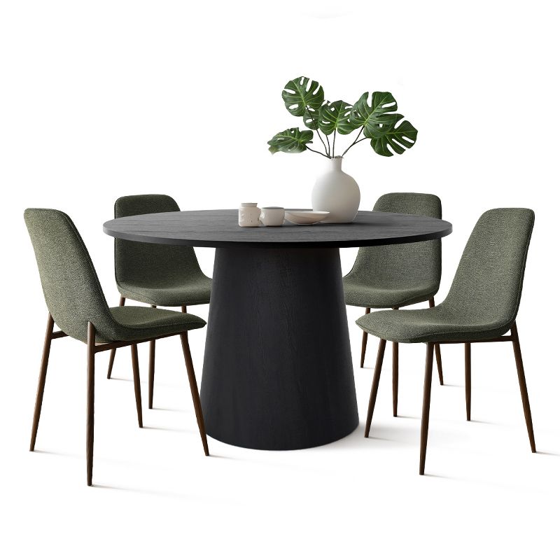 Black Round Dining Table Set For 4,Upholstered Armless Dining Chairs with Manufactured wood Grain Top Modern Round Dining Table Set-The Pop Maison, 2 of 10