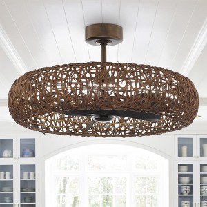 Perimost 35" Vintage Brown LED Fandeliers with Remote and Lights - 1 of 4