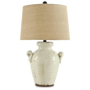 Emelda Ceramic Table Lamp Cream - Signature Design by Ashley: Glazed Finish, 3-Way Switch, UL Listed - 1 of 2