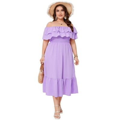 Women Plus Size Off Shoulder Maxi Dress Ruffle Flowy Casual Summer Boho Long Dresses