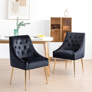 DYHOME Modern Dining Chairs Set of 2, Mid Century Dining Chairs with 5.12” Cushions, Velvet Upholstered Dining Chairs with Back Pull Rod - 1 of 4