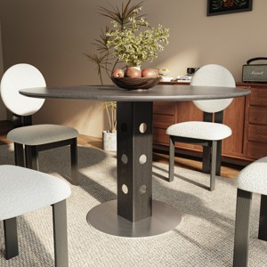 43" Mid-Century Modern Round Pedestal Dining Table with Solid Wood Top, Small Kitchen Table for Living Room or Dining Room-The Pop Home - 1 of 4