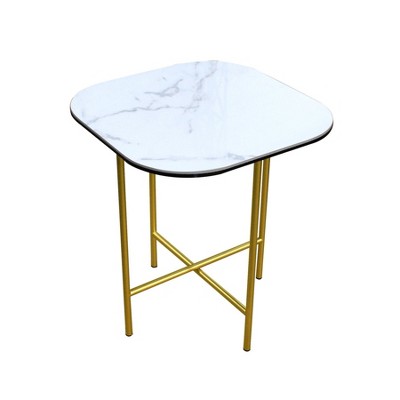 HomeRoots 22" White And Gold Ceramic And Metal Square End Table