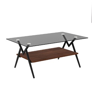 NicBex 38.6 Inch Rectangle Coffee Table with Tempered Glass Tabletop and MDF Shelf,Side Center Table for Living Room - 1 of 4