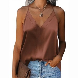 Zeagoo Silk Satin Cami for Women V Neck Sleeveless Tank Tops Raceback Blouse Casual Shirts - 1 of 4