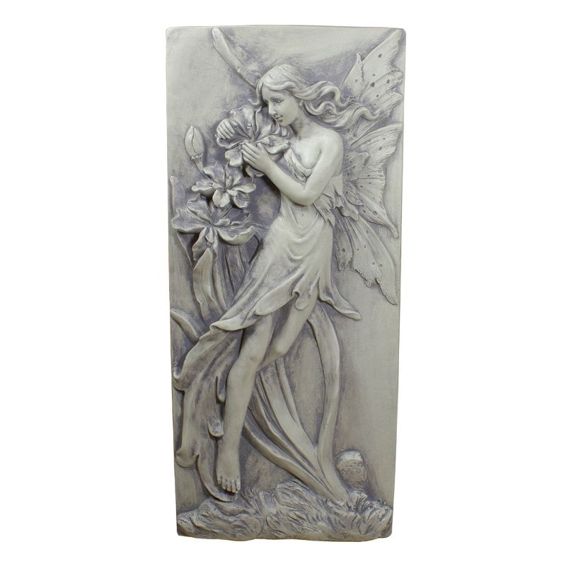 Northlight 31" Gray Fairy with Lily Flowers Wall Plaque, 1 of 5
