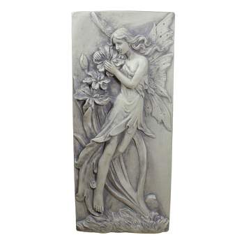 Northlight 31" Gray Fairy with Lily Flowers Wall Plaque