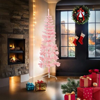 vidaXL Christmas Tree Decoration Slim Artificial Half Xmas Tree with Stand - Pink - 70.9"