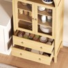 70" Tall Arched Storage Display Cabinet with s, Adjustable Shelves, 3 Drawers & Tempered Glass Doors – Boho Arch Bookshelf, Black & Oak - 4 of 4