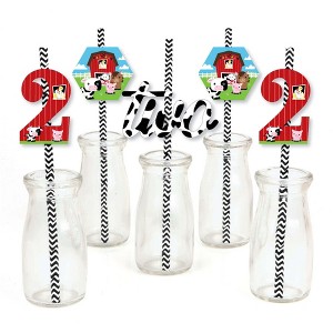 Big Dot of Happiness 2nd Birthday Farm Animals - Paper Straw Decor - Barnyard Second Birthday Party Striped Decorative Straws - Set of 24 - 1 of 4