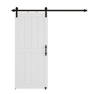 Dolonm 30 in. x 84 in MDF White H-Shaped Barn Door with Hardware (Includes Round Tube Handrail and Swing Stop) - 1 of 4