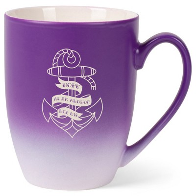 100 North Nautical 10 Ounce Purple and White Two Toned Ombre, Comfortably Fits Your Hands, Ceramic Tea Coffee Cup Mug, Hope As An Anchor
