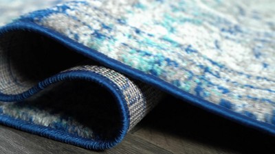 Blue and Dark Gray Medallion Synthetic 4' x 6' Area Rug