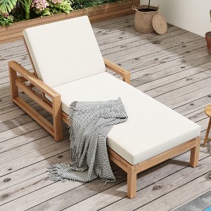 Outdoor Lounge Chair 5-Position Chaise Lounge Patio Chaise Lounge Pool Lounge Chair with Cushion and Adjustable Backrest, Gray/Light Teak-ModernLuxe - 1 of 4