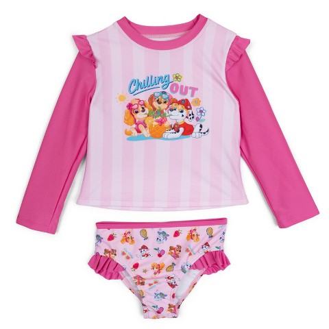 PAW Patrol Little Girls Rash Guard and Bikini Bottom Swim Set UPF 50+ Pink 6