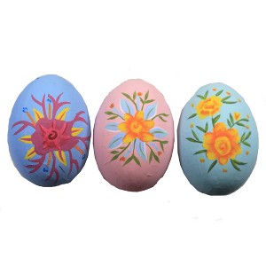 Easter Floral Eggs Yellow Hand-Painted Paper Mache One Hundred 80 Degree  -  Decorative Accent Sets - 1 of 3