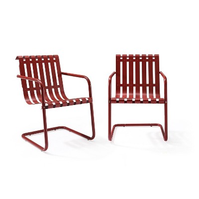 Gracie 2pk Outdoor Metal Chairs - Dark Red - Crosley