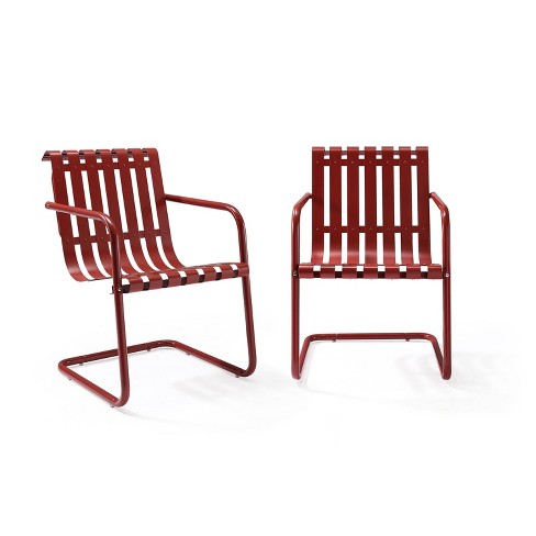 Gracie 2pk Outdoor Metal Chairs Dark Red Crosley