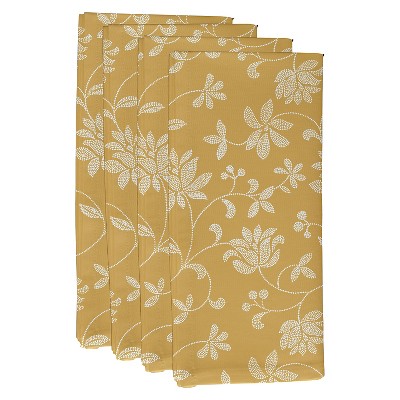 4pk 22"x22" Traditional Floral Print Napkins Yellow - e by design