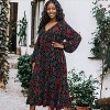 Anna-Kaci Women's Long Sleeve Floral Polka Dot Midi Dress with V-Neckline Elastic Waist and Ruffle Hem - 2 of 4