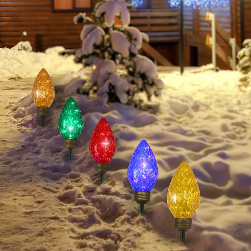 Northlight 5ct LED Lighted Multi-Color C9 Christmas Pathway Marker Lawn Stakes - 8 ft, 2 of 5