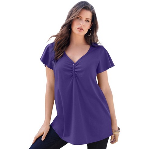 Roaman's Women's Plus Size Flutter-Sleeve Sweetheart Ultimate Tee - image 1 of 4