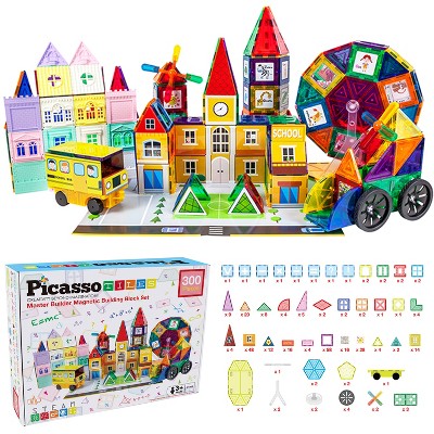 Picasso Tiles 300 Piece Master Builder Set Magnetic Early Educational Toy Building Block Kit w/ 3 in 1 Playboard For Kids Ages 3 and Up, Multicolor