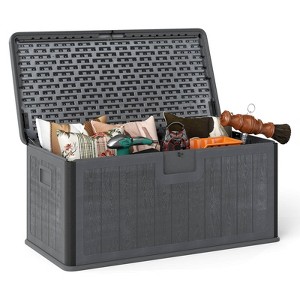 Costway Storage Box with Lockable Design & Gas Strut Handle 2 Person Bench Garden Organizer Brown/Black/Gray/Brown+Black - 1 of 4