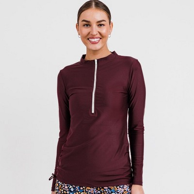 Calypsa Women's Half-Zip Long Sleeve Rash Guard UPF 50+ Nora Swim Top
