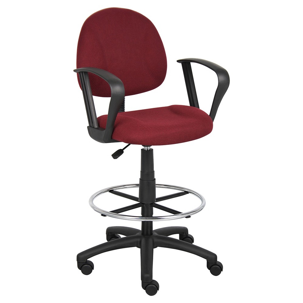 Photos - Computer Chair BOSS Drafting Stool with Footring and Loop Arms Burgundy -  Office Products 