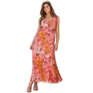 Roaman's Petite Plus Size Sleveless Hand-Crinkled Button-Front A-Line Maxi  Curvy Breezy Dress - 18/20, Coral Tie Dye Floral
