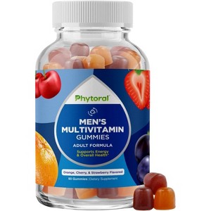Men's Multivitamin Gummies with Zinc, Multivitamin Supplement for Overall Health & Energy Support, Orange, Cherry & Strawberry Flavor, Phytoral, 90ct - 1 of 4