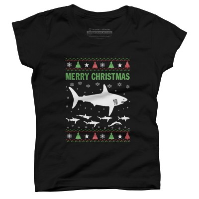 Girl's Design By Humans Shark Christmas By sophialada T-Shirt