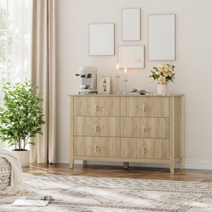 6 Drawer Dresser for Bedroom, 47.2"W Wooden Chest of Drawers with Metal Handles, Fluted Clothes Storage Organizer, Dresser TV Stand for Hallway - 1 of 4