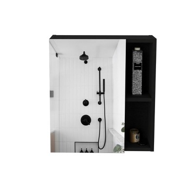 GlasFlength Decorative Wall Mirrors Medicine Single Door Cabinet 19" H With Mirror, Five Interior Shelves, Black, Black, 17.7"*5.4"*19.5"
