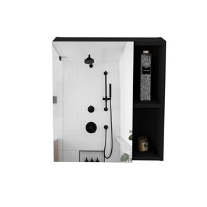 GlasFlength Decorative Wall Mirrors Medicine Single Door Cabinet 19" H With Mirror, Five Interior Shelves, Black, Black, 17.7"*5.4"*19.5" - 1 of 4