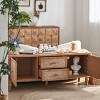 Rattan TV Stand for 60 inch TV, Mid Century Boho Media Console with Storage, Distressed Wood Cabinet for Living Room-3irtyhousy - 2 of 4
