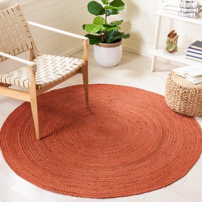 Handmade Round Red Jute Non-slip Area Rug, 3' Diameter